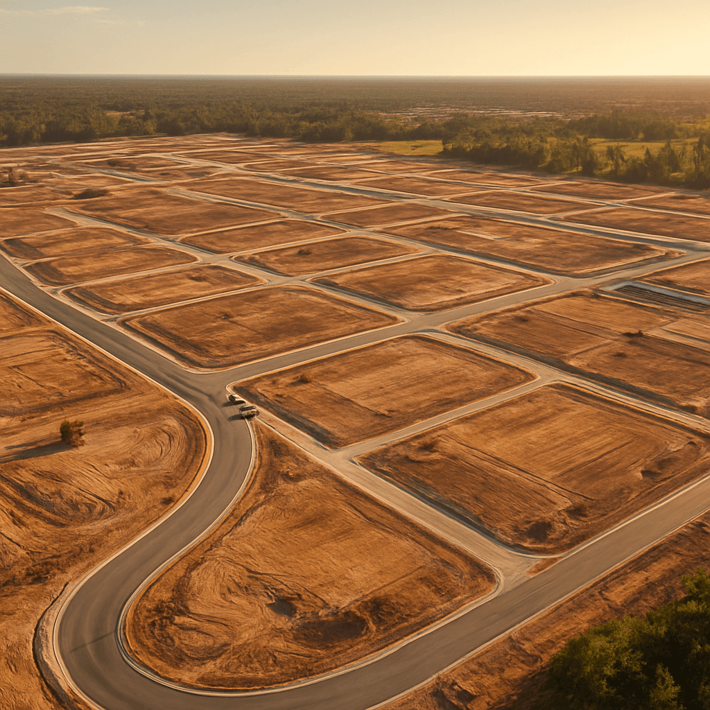 Aerial view of a residential development site under construction